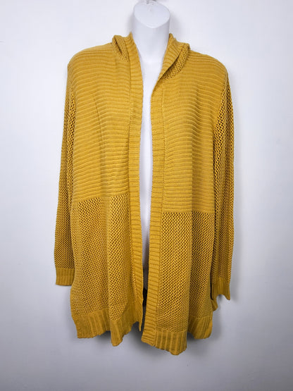 Marled golden yellow hooded open cardigan sweater | Size 1X