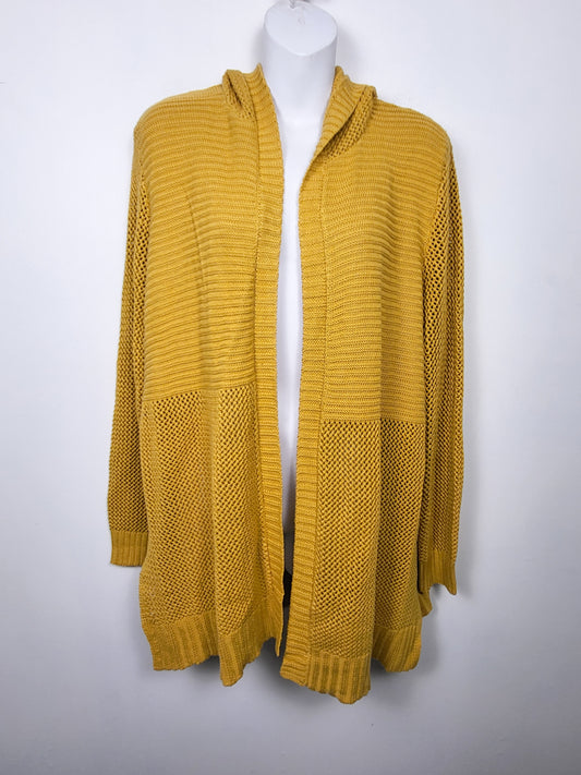 Marled golden yellow hooded open cardigan sweater | Size 1X