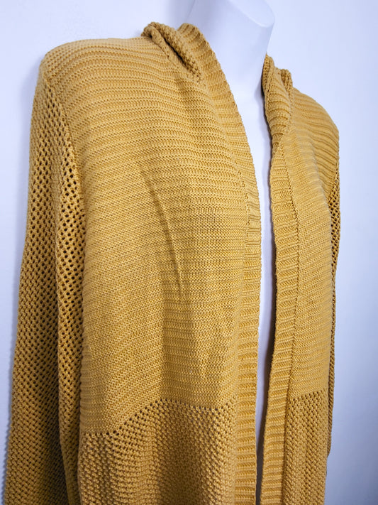 Marled golden yellow hooded open cardigan sweater | Size 1X