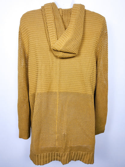 Marled golden yellow hooded open cardigan sweater | Size 1X