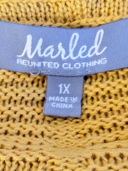 Marled golden yellow hooded open cardigan sweater | Size 1X