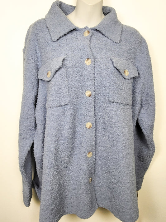 NEW - Ruby Moon blue fuzzy button down shacket | Size XL