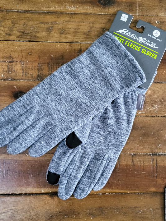 NEW - Eddie Bauer heathered grey fleece "Quest" gloves | Size Large / XL