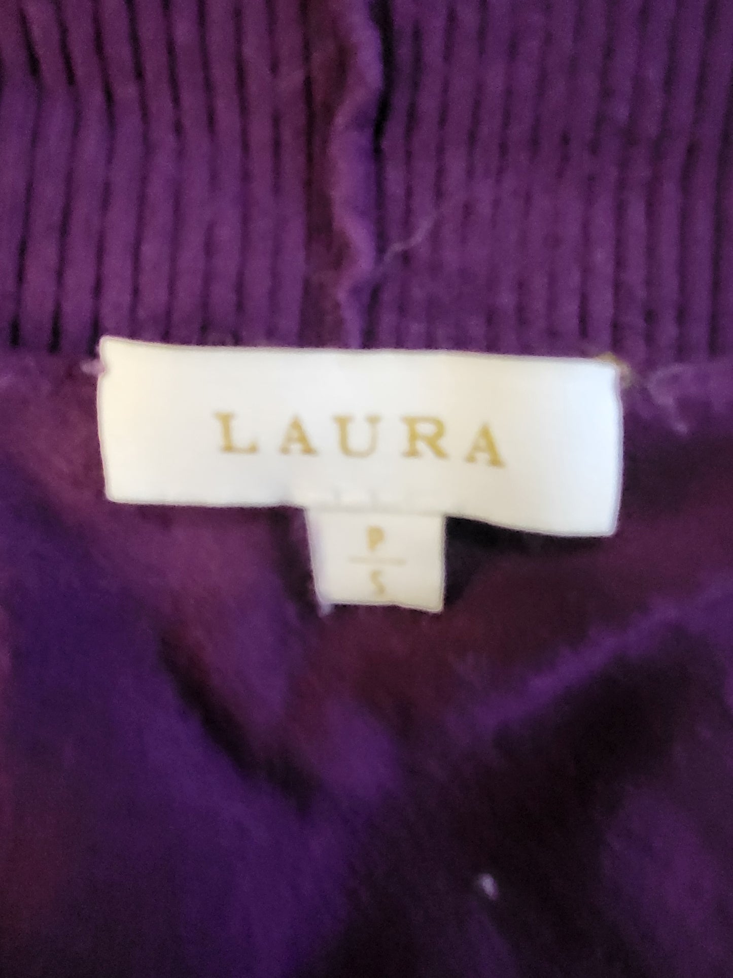 Laura Ribbed-Trim Open-Front Cardigan in a deep plum purple | Size SMALL