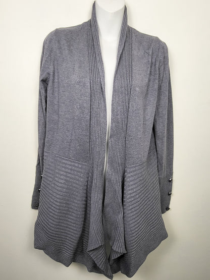 Laura Grey Ribbed Cascade Open-Front Cardigan | Size SMALL