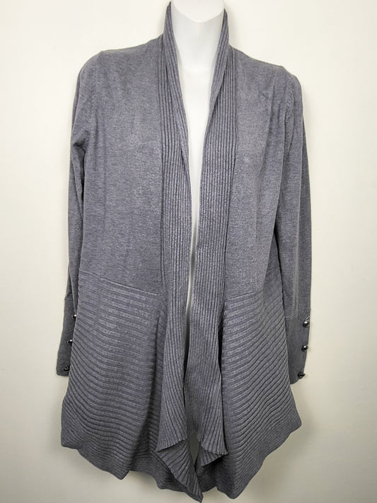 Laura Grey Ribbed Cascade Open-Front Cardigan | Size SMALL