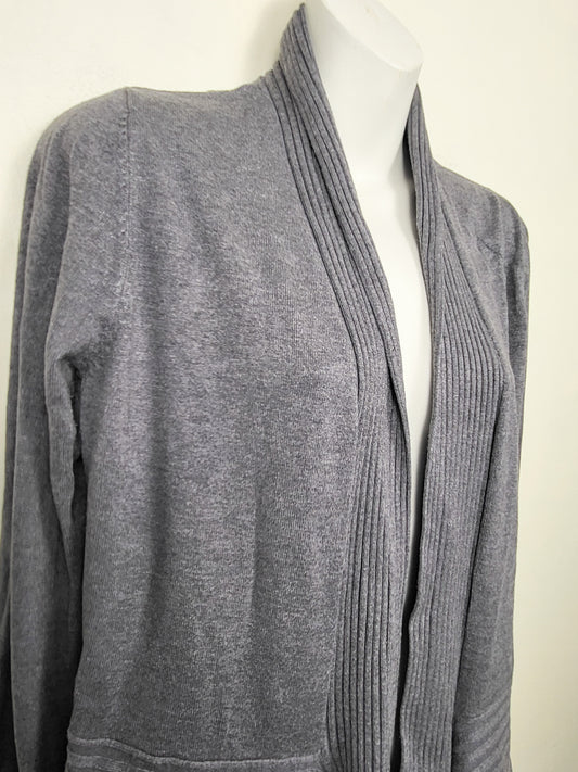 Laura Grey Ribbed Cascade Open-Front Cardigan | Size SMALL
