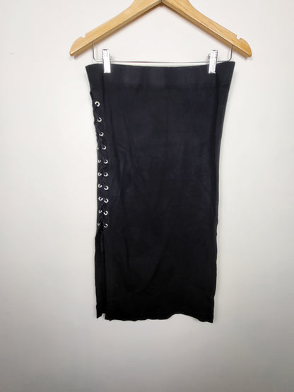 Black Tape back knit side lace up midi pencil skirt | Size LARGE