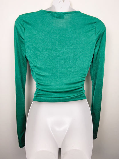 Noisy May Emerald Green Long-Sleeve Wrap Crop Top | Size MEDIUM