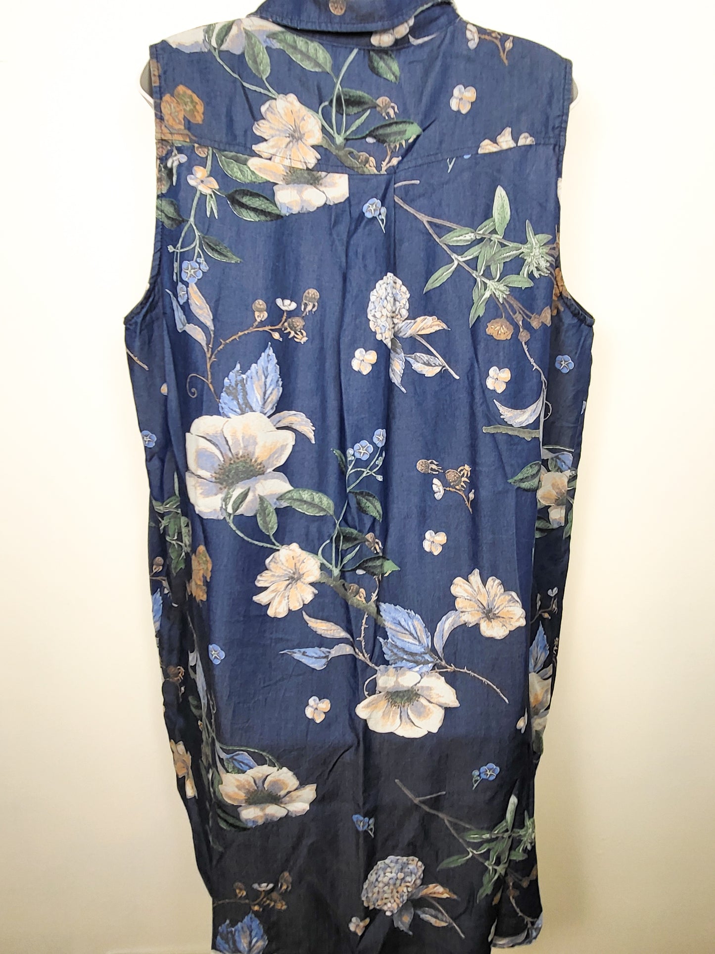 Papillon Blue Floral Collared Hi-Lo Tencel Dress | Size XXL