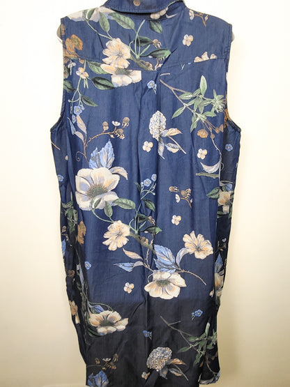 Papillon Blue Floral Collared Hi-Lo Tencel Dress | Size XXL