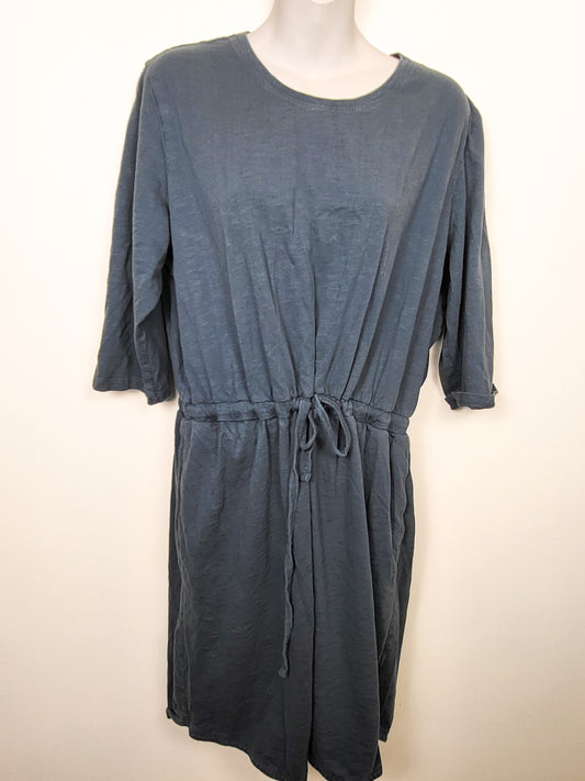 Pact Blue-Grey Organic Cotton Relaxed Tie Waist Dress | Size XL