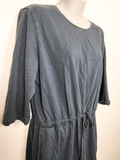Pact Blue-Grey Organic Cotton Relaxed Tie Waist Dress | Size XL