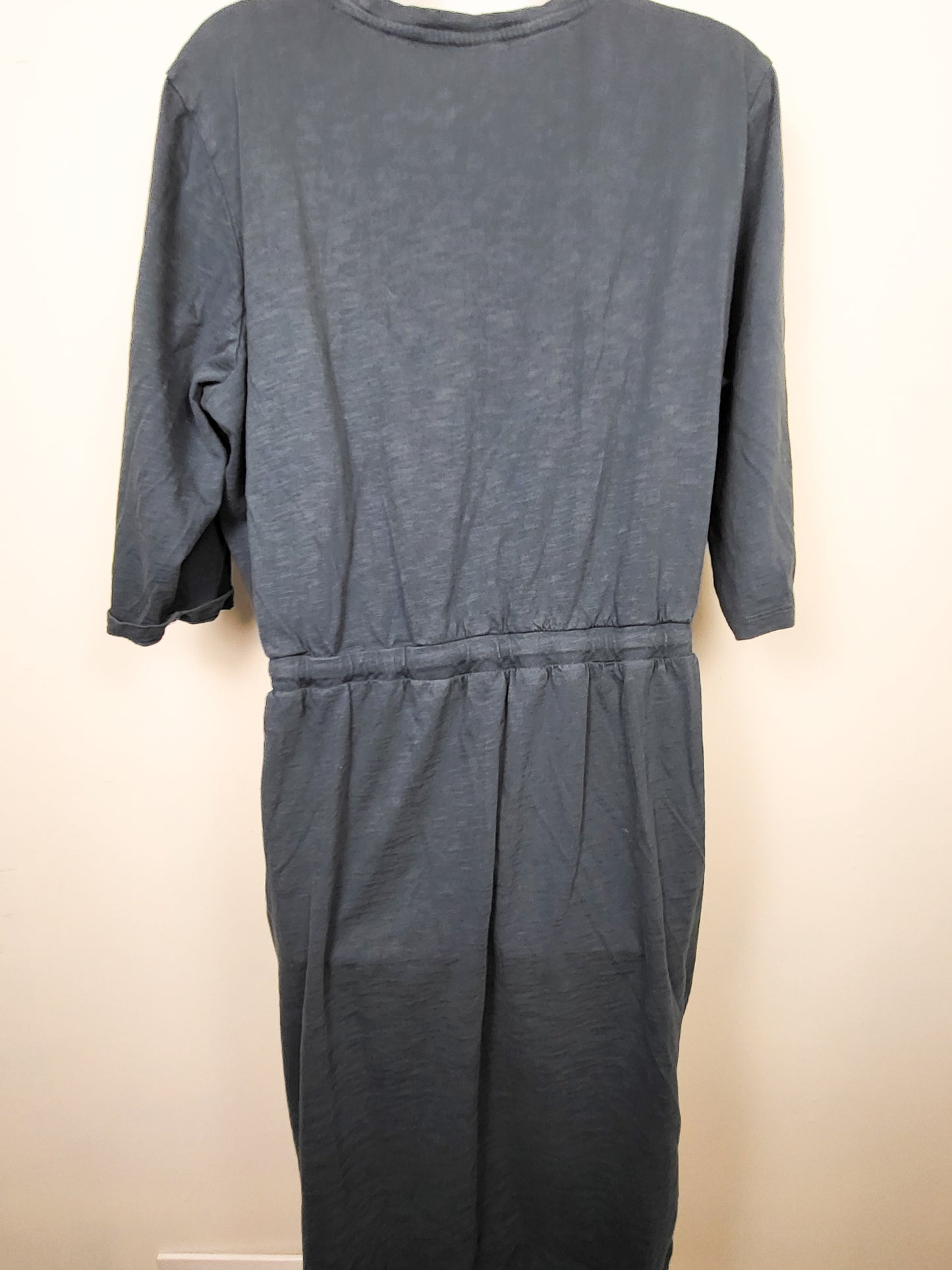 Pact Blue-Grey Organic Cotton Relaxed Tie Waist Dress | Size XL