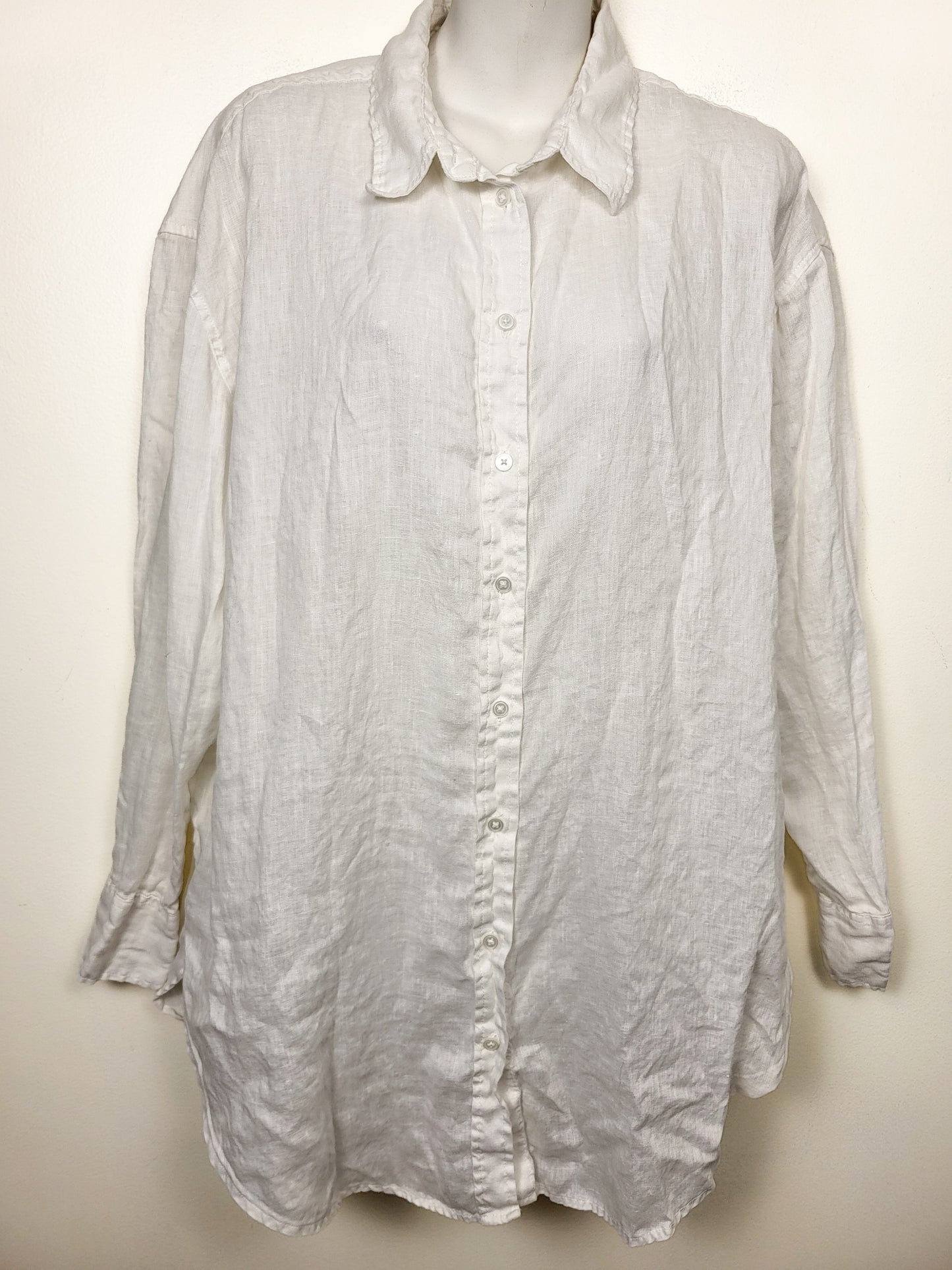 H and M white oversized linen blend button down shirt | Size LARGE