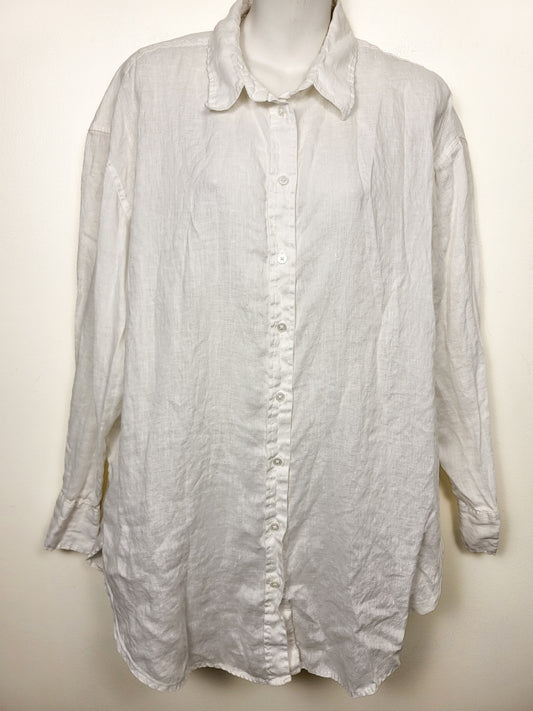 H and M white oversized linen blend button down shirt | Size LARGE