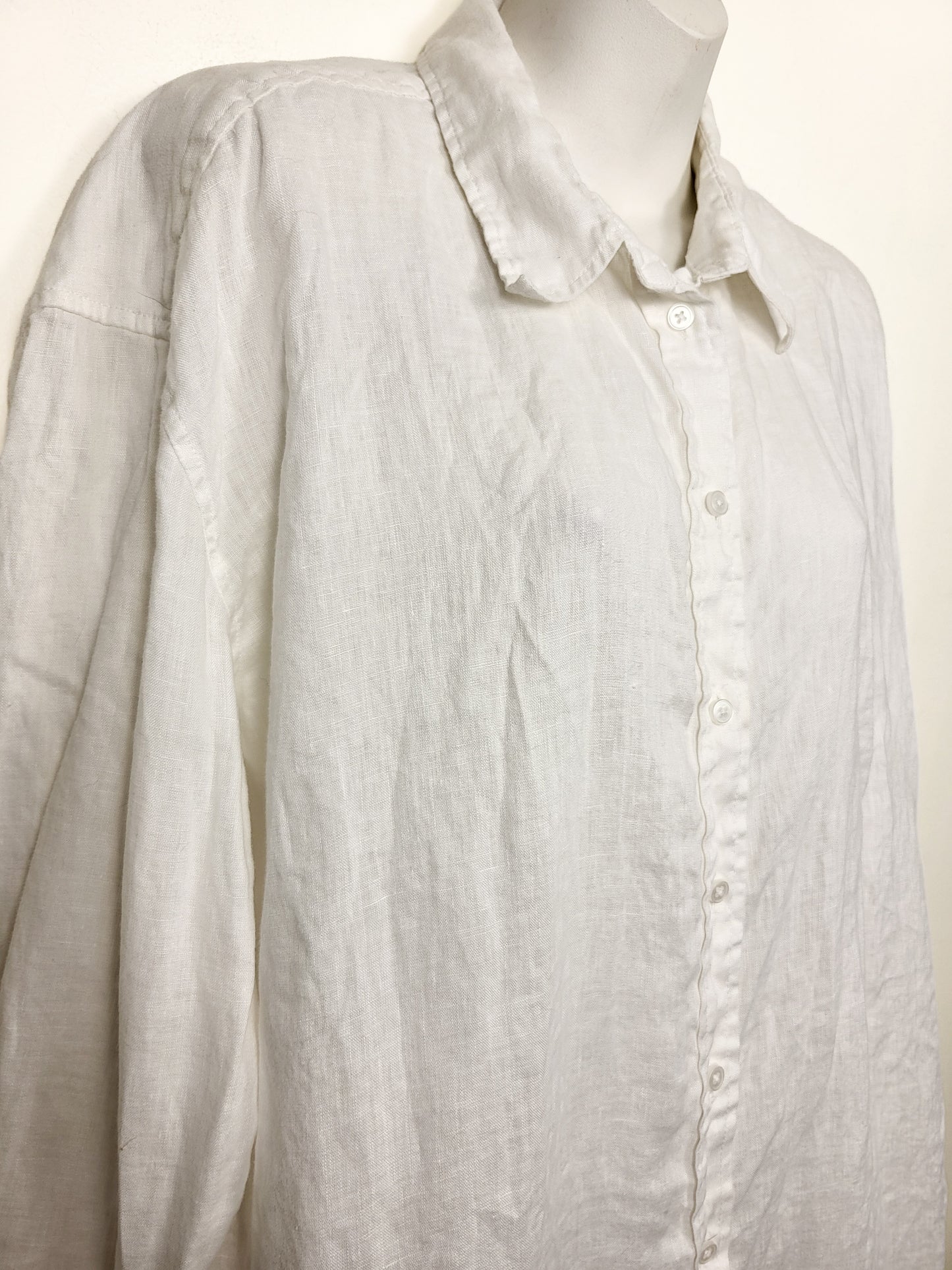 H and M white oversized linen blend button down shirt | Size LARGE