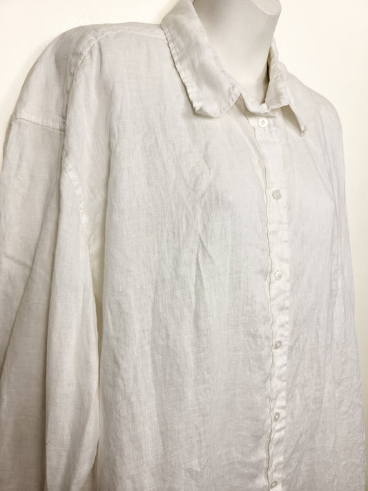 H and M white oversized linen blend button down shirt | Size LARGE