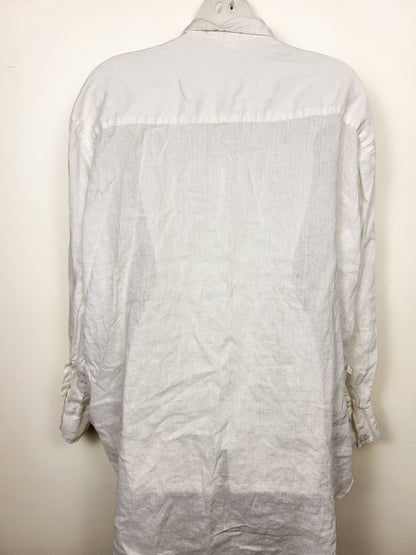 H and M white oversized linen blend button down shirt | Size LARGE