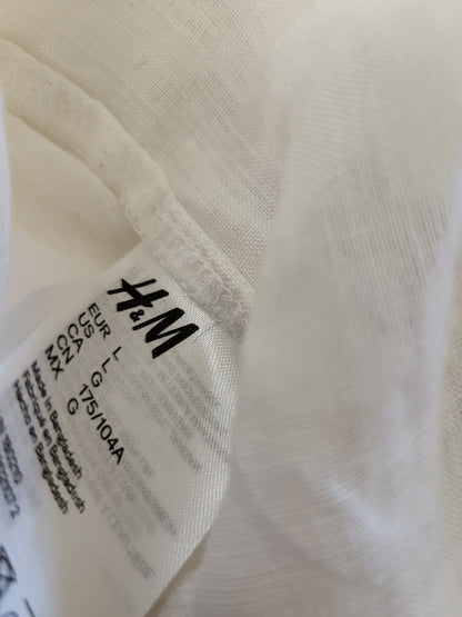 H and M white oversized linen blend button down shirt | Size LARGE
