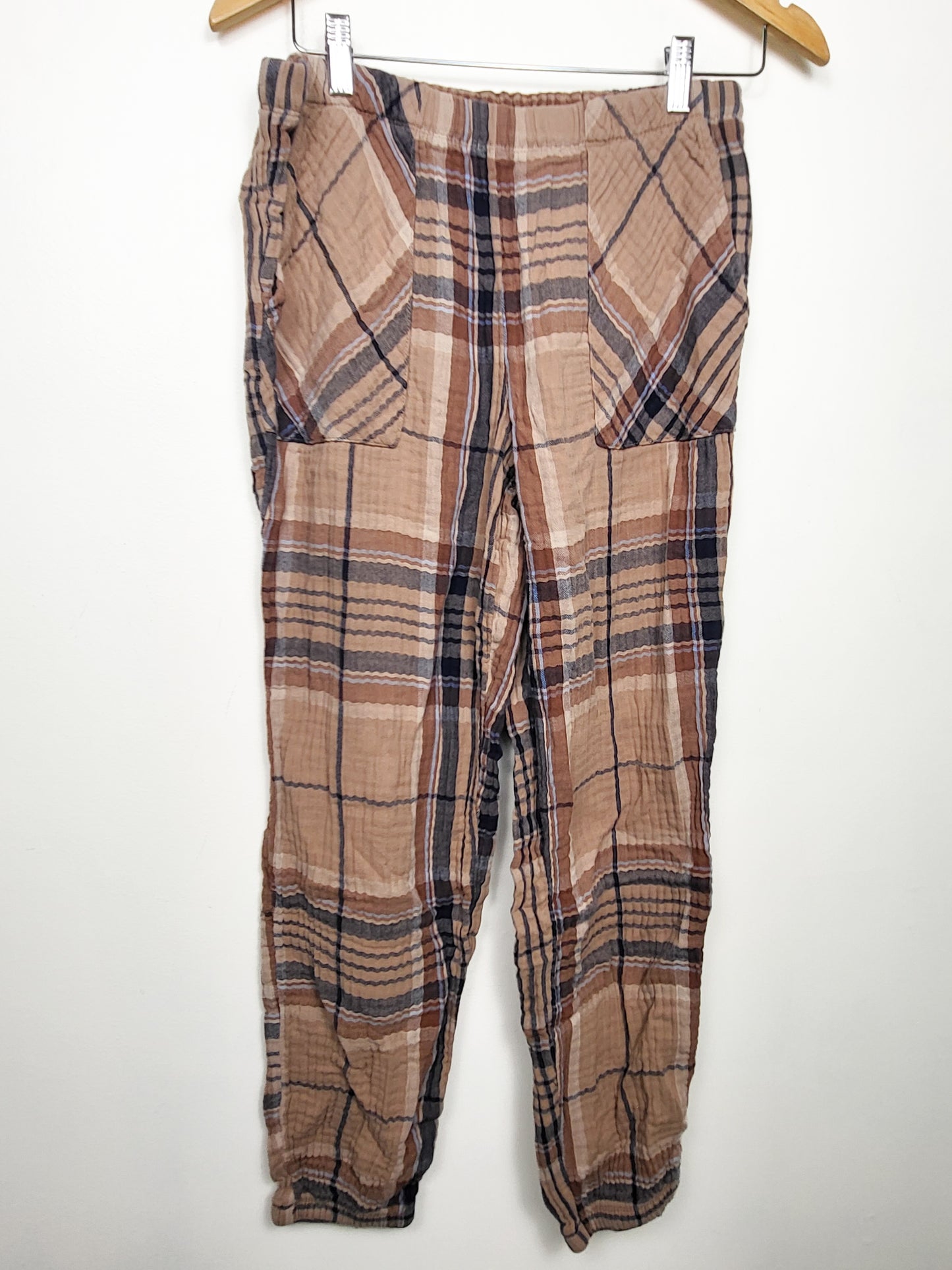 NEW - Aerie brown plaid muslin cotton 2pc button down PJs | Size MEDIUM LONG