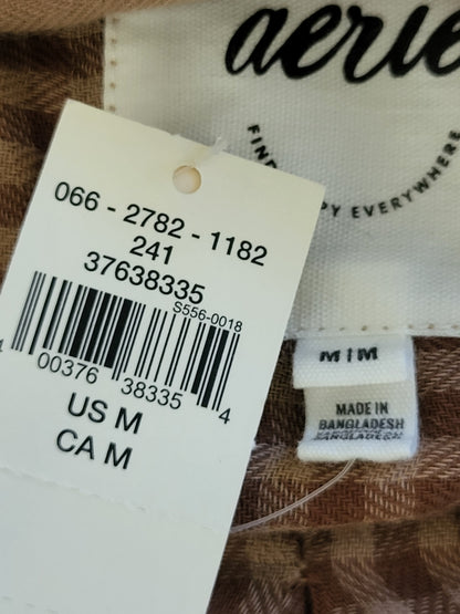 NEW - Aerie brown plaid muslin cotton 2pc button down PJs | Size MEDIUM LONG