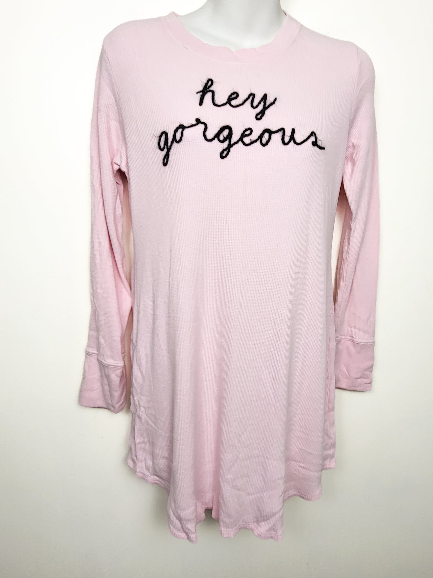 Kate Spade New York Pink"Hey Gorgeous" Long Sleeve Thermal Sleep Shirt | Size MEDIUM