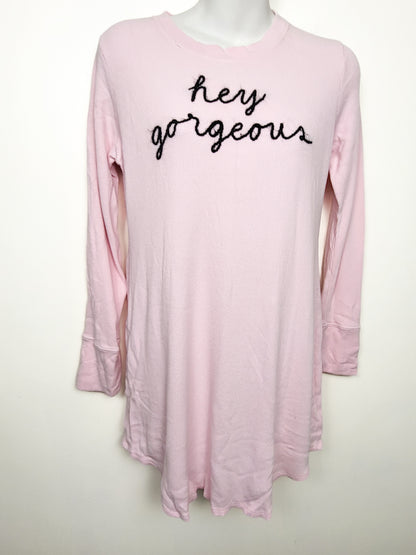 Kate Spade New York Pink"Hey Gorgeous" Long Sleeve Thermal Sleep Shirt | Size MEDIUM