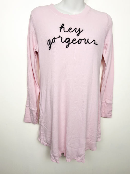 Kate Spade New York Pink"Hey Gorgeous" Long Sleeve Thermal Sleep Shirt | Size MEDIUM