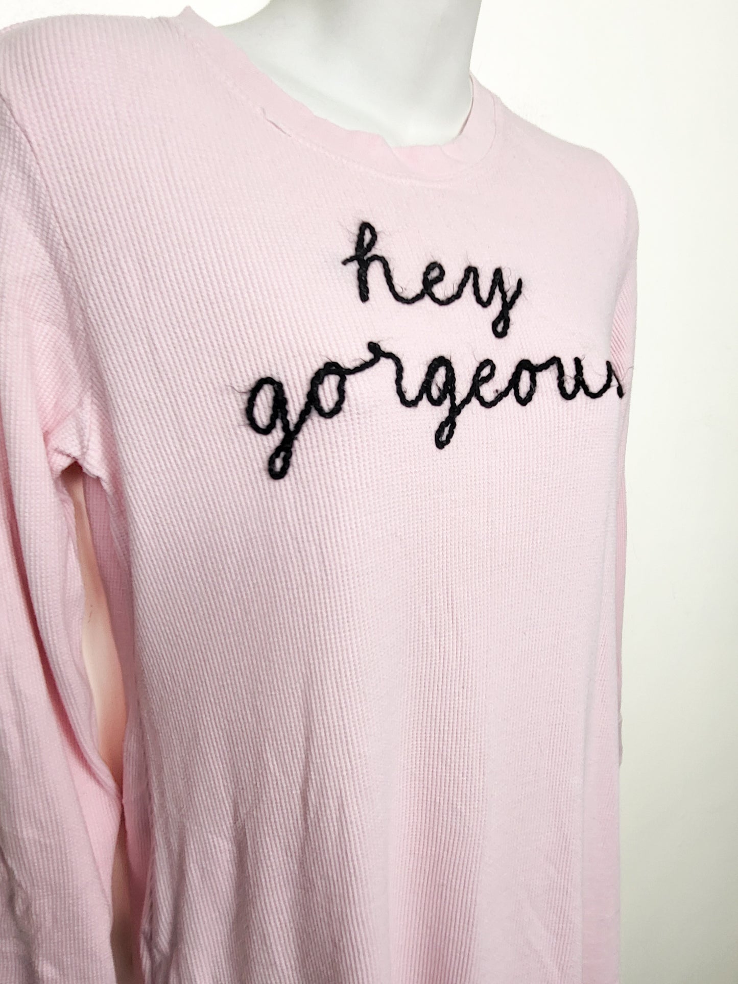 Kate Spade New York Pink"Hey Gorgeous" Long Sleeve Thermal Sleep Shirt | Size MEDIUM