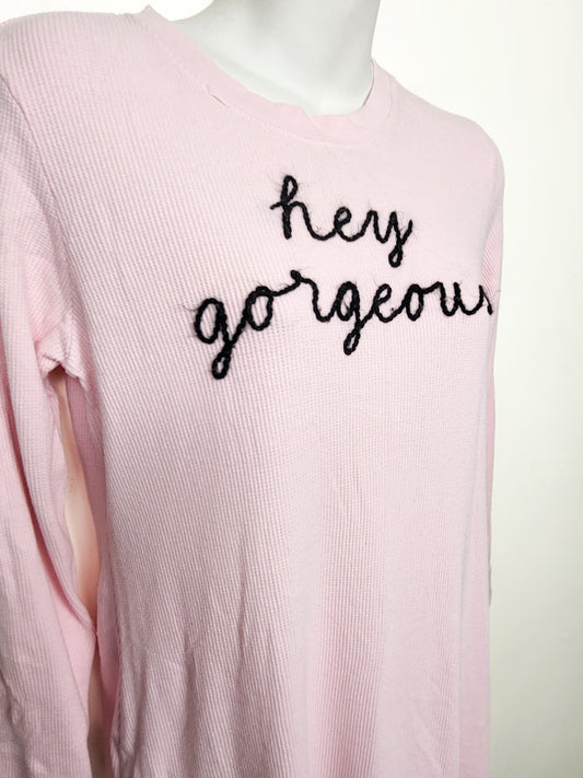 Kate Spade New York Pink"Hey Gorgeous" Long Sleeve Thermal Sleep Shirt | Size MEDIUM