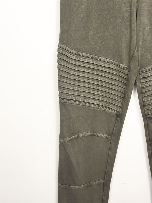 BP by Nordstrom distressed green moto style leggings | Size MEDIUM