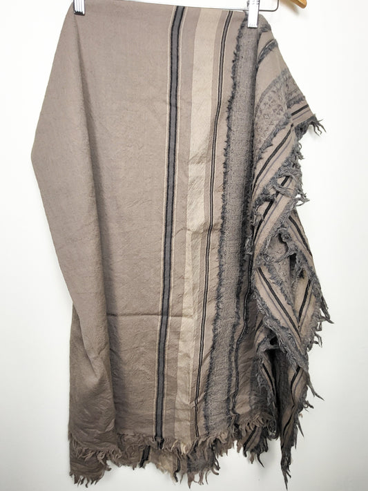 Aritzia Wilfred Mixed Stripes Wool Blanket Scarf in Taupe and Grey