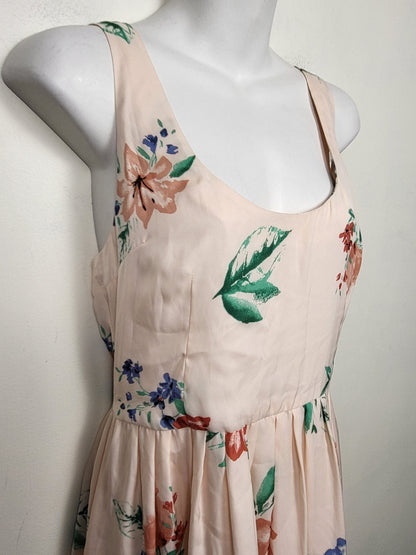 BB Dakota peachy-pink floral print sleeveless midi dress | Size 6 - AS IS