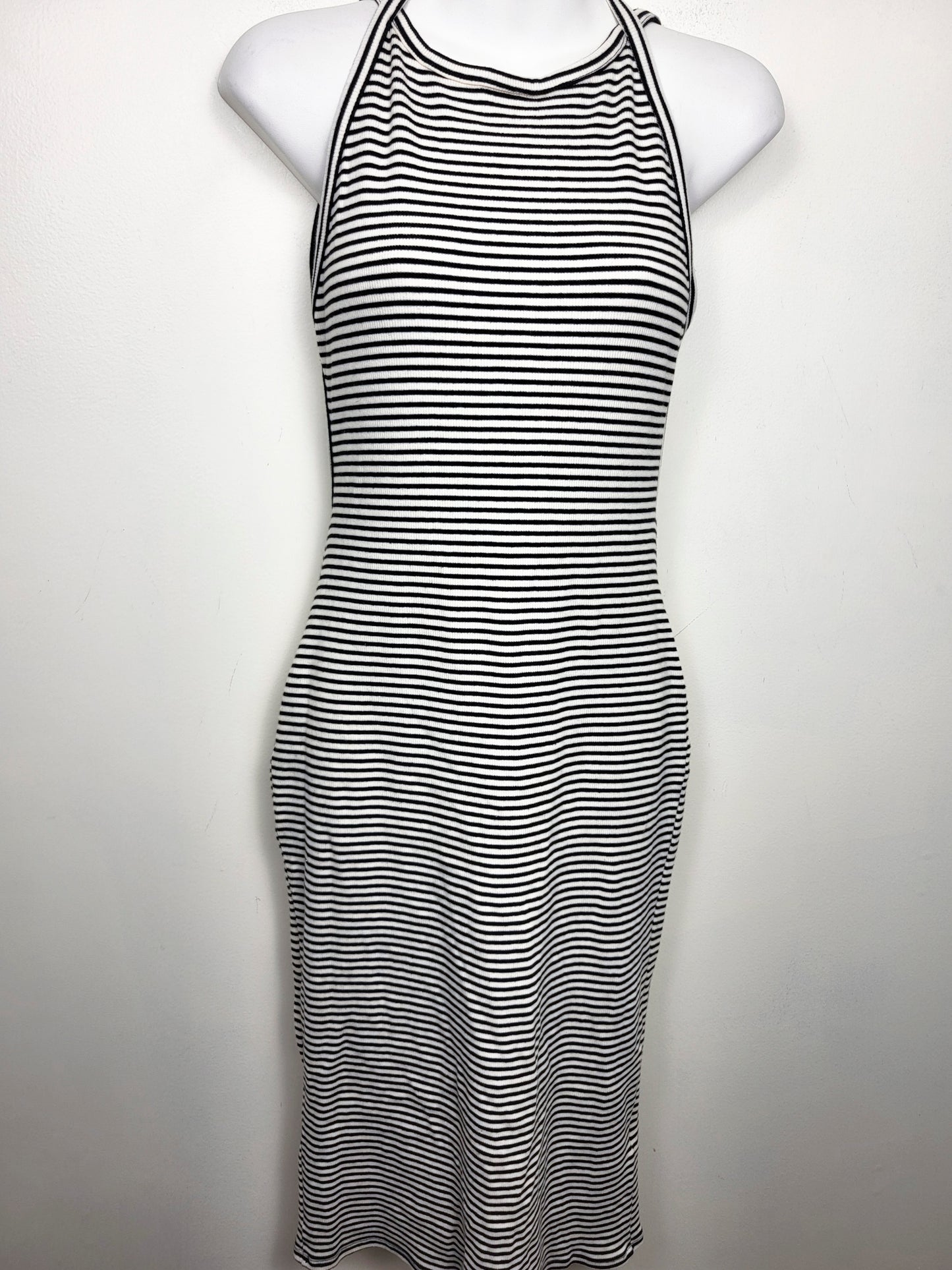 Silence + Noise Striped Backless Harness Ribbed Bodycon Midi Dress | Size MEDIUM