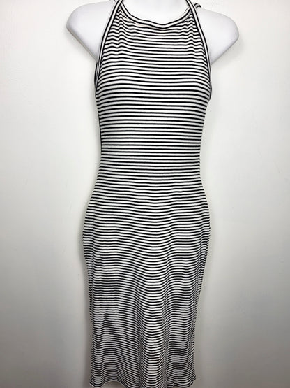 Silence + Noise Striped Backless Harness Ribbed Bodycon Midi Dress | Size MEDIUM