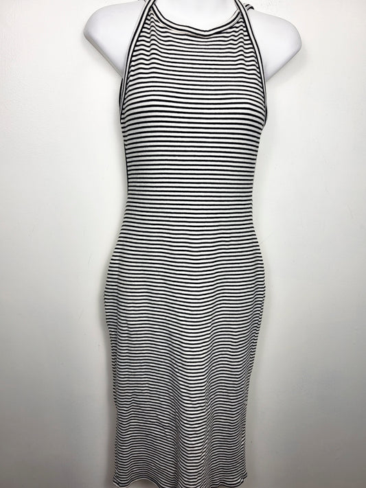 Silence + Noise Striped Backless Harness Ribbed Bodycon Midi Dress | Size MEDIUM