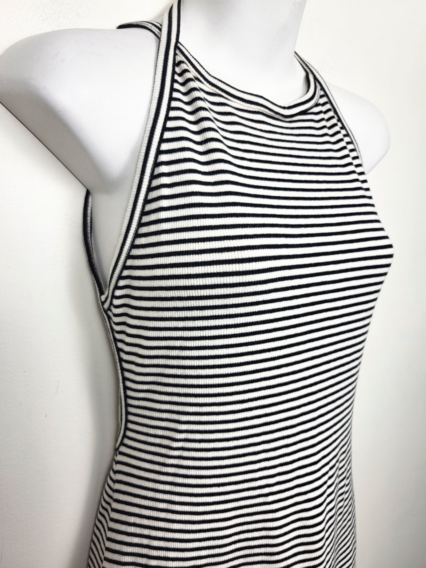 Silence + Noise Striped Backless Harness Ribbed Bodycon Midi Dress | Size MEDIUM