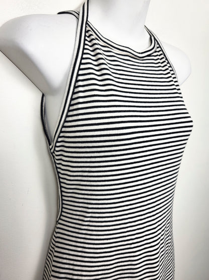 Silence + Noise Striped Backless Harness Ribbed Bodycon Midi Dress | Size MEDIUM