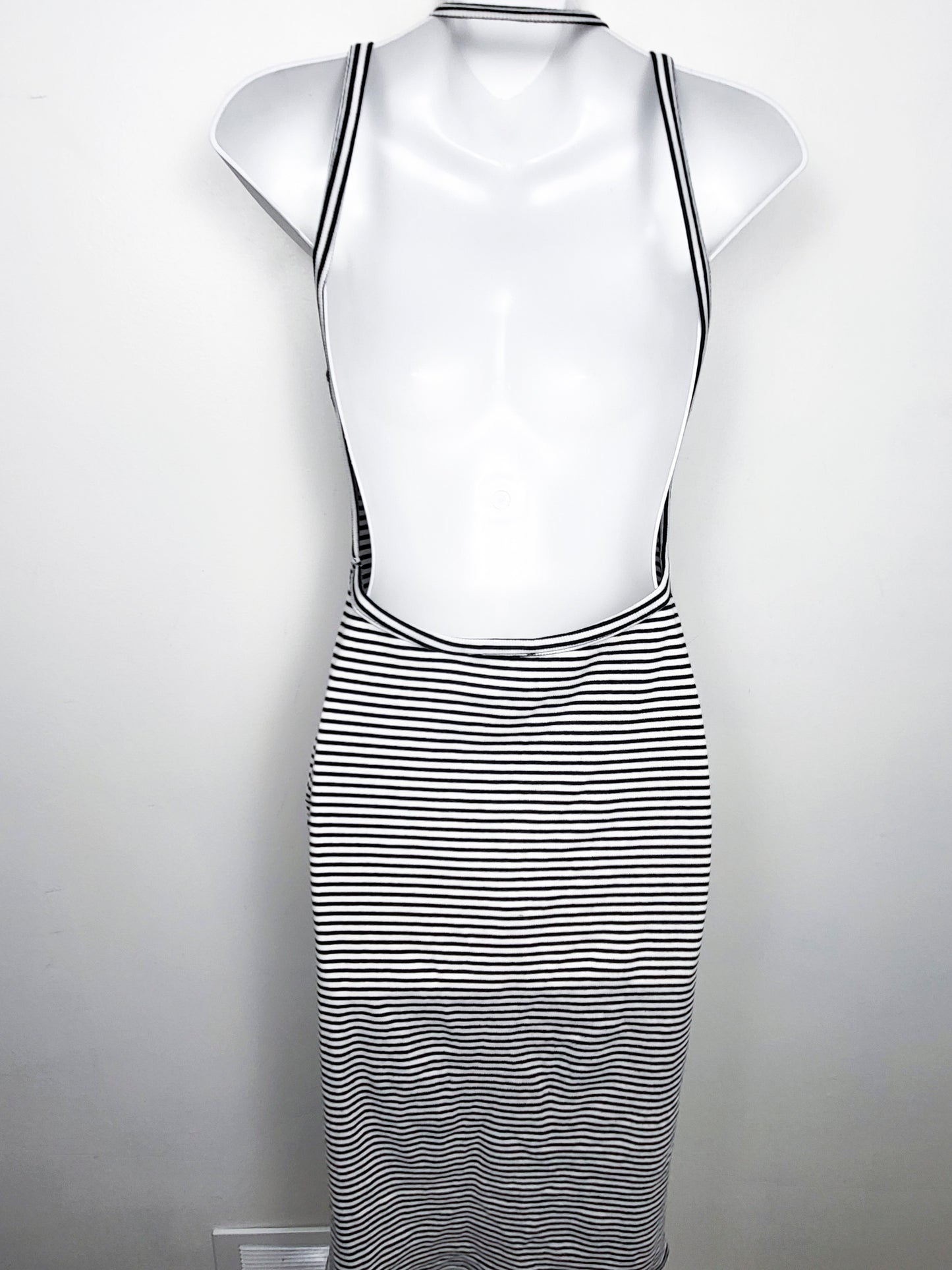 Silence + Noise Striped Backless Harness Ribbed Bodycon Midi Dress | Size MEDIUM