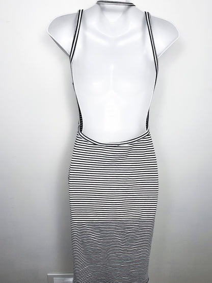 Silence + Noise Striped Backless Harness Ribbed Bodycon Midi Dress | Size MEDIUM