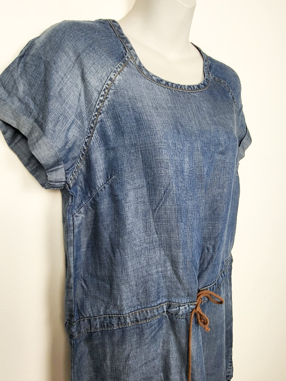 Anthropologie Cloth & Stone Chambray Drawstring Tencel Mini Dress | Size XS