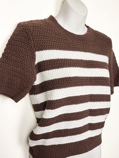 LOFT Brown and White Striped Short Sleeve Sweater Top | Size XS