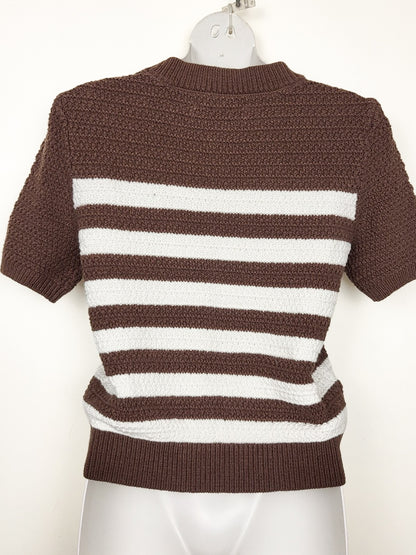 LOFT Brown and White Striped Short Sleeve Sweater Top | Size XS