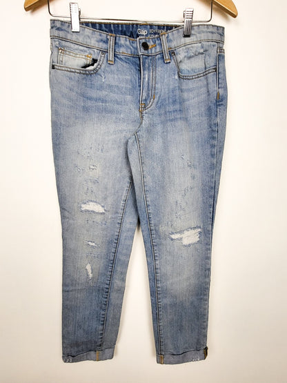 Gap Mid-Rise Cuffed Distressed Boyfriend Jeans | Tagged size 2 but measures as a 28 inch waist