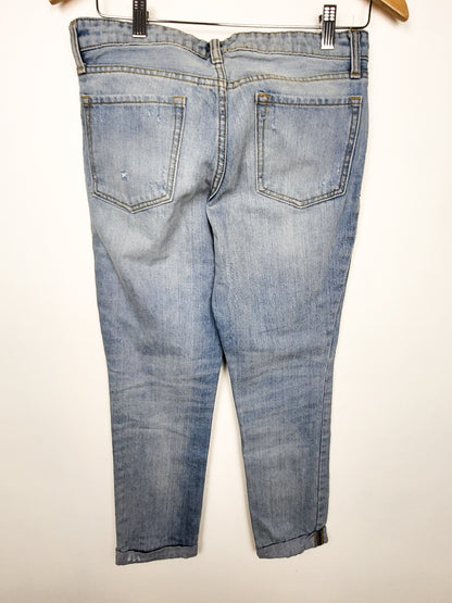 Gap Mid-Rise Cuffed Distressed Boyfriend Jeans | Tagged size 2 but measures as a 28 inch waist