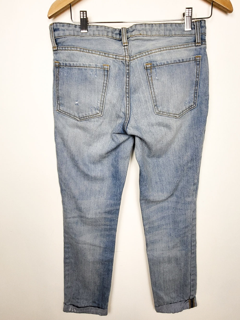 Gap Mid-Rise Cuffed Distressed Boyfriend Jeans | Tagged size 2 but measures as a 28 inch waist