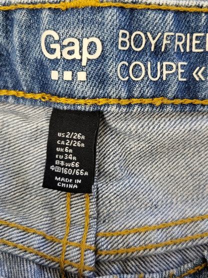 Gap Mid-Rise Cuffed Distressed Boyfriend Jeans | Tagged size 2 but measures as a 28 inch waist