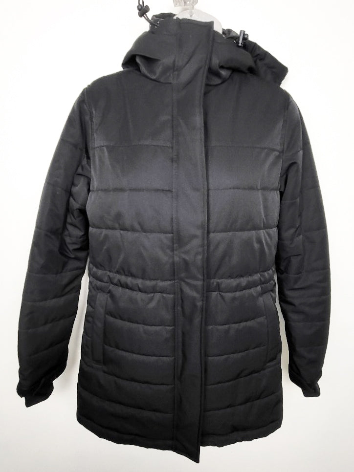 Joe Fresh Black Hooded Mid-Length Puffer Jacket | Size XS