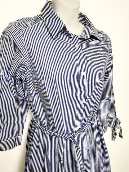 Alfred Sung striped tie-cuff belted shirtdress | Size XS